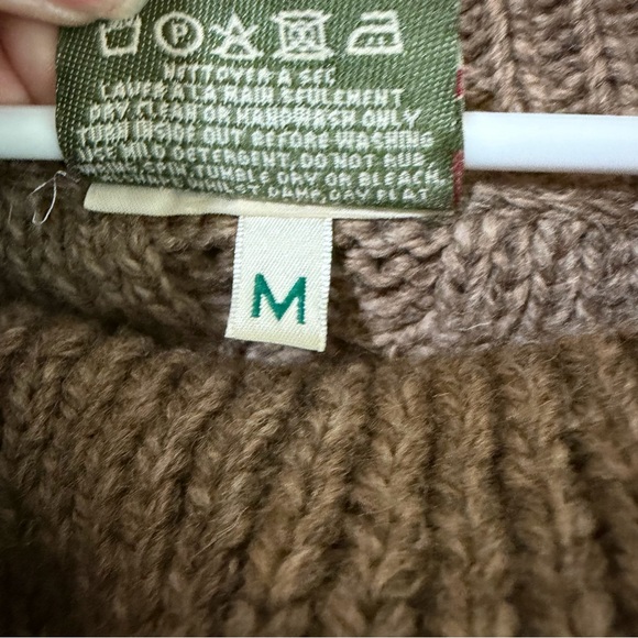 Carraig Donn Medium Merino Wool Cable Knit Cowl Neck Sweater Pocket Brown - Picture 4 of 6